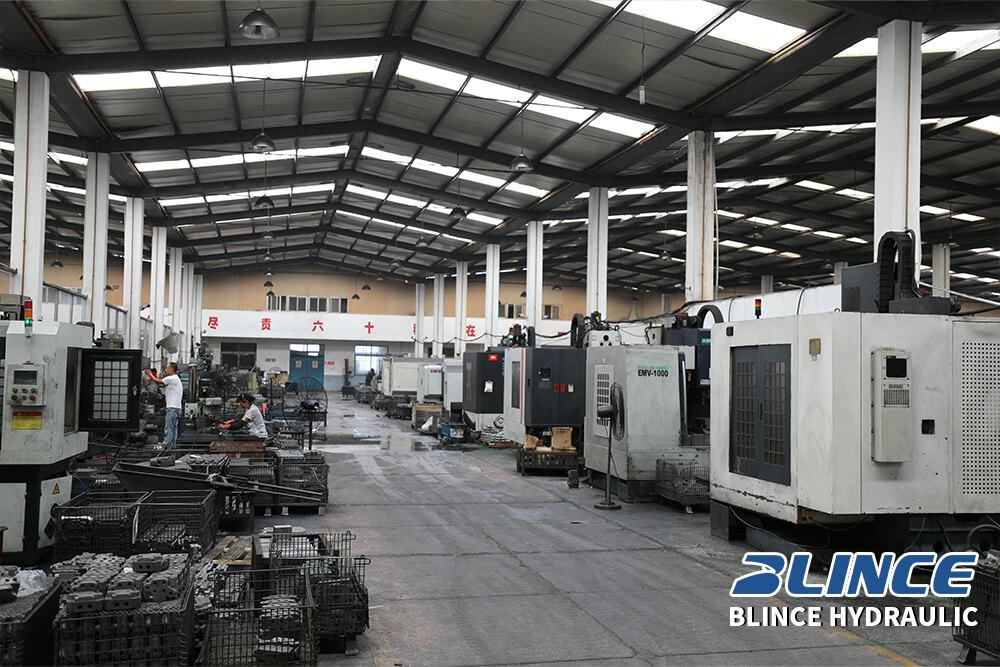 Blince hydraulic valve manufacturing workshop with CNC machining and assembly equipment