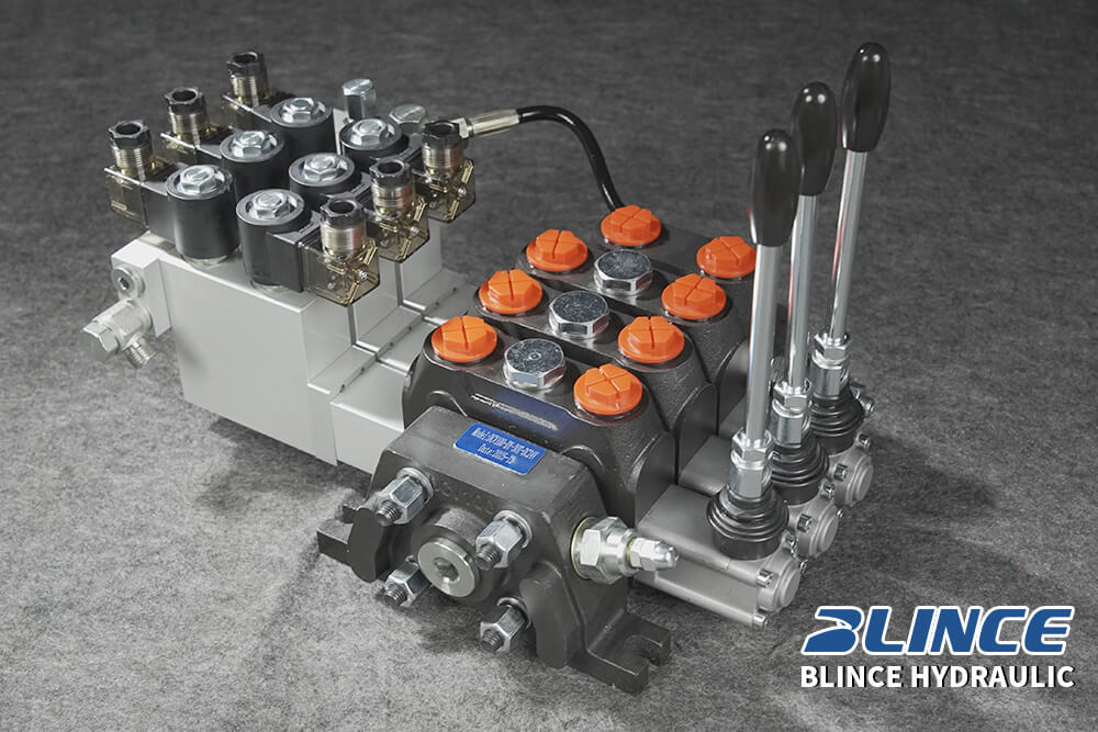 Blince multi-way hydraulic control valve assembly for check valve and pilot circuit troubleshooting