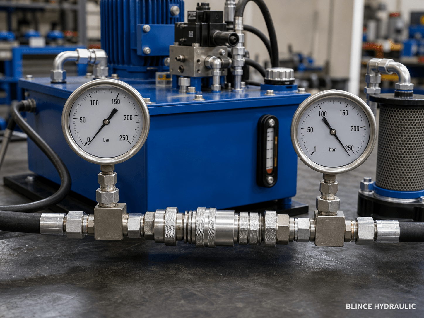 hydraulic quick coupler pressure drop testing with two gauges